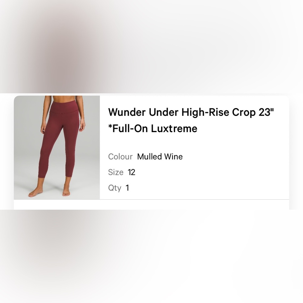 NWOT Lululemon Wunder Under High-Rise Crop 23" Size 12 Luxtreme Mulled Wine
